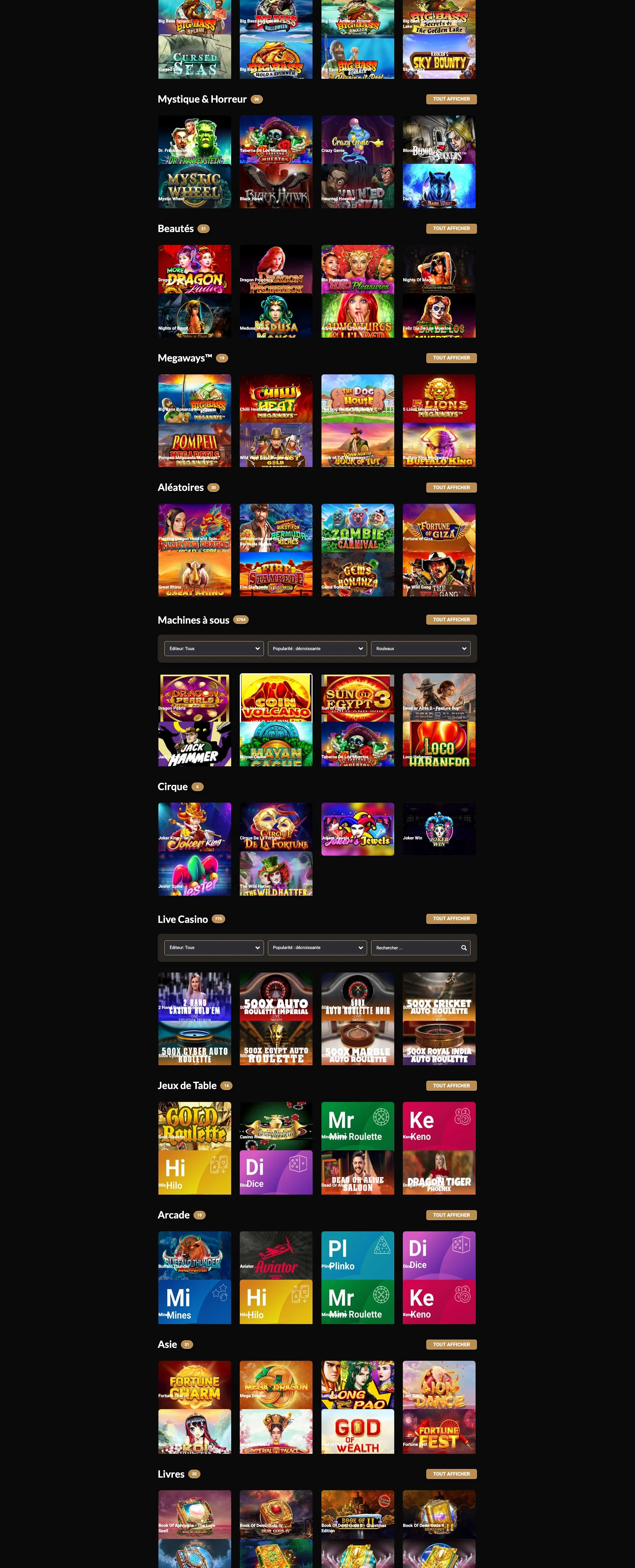 les jeux sur Megawin Casino