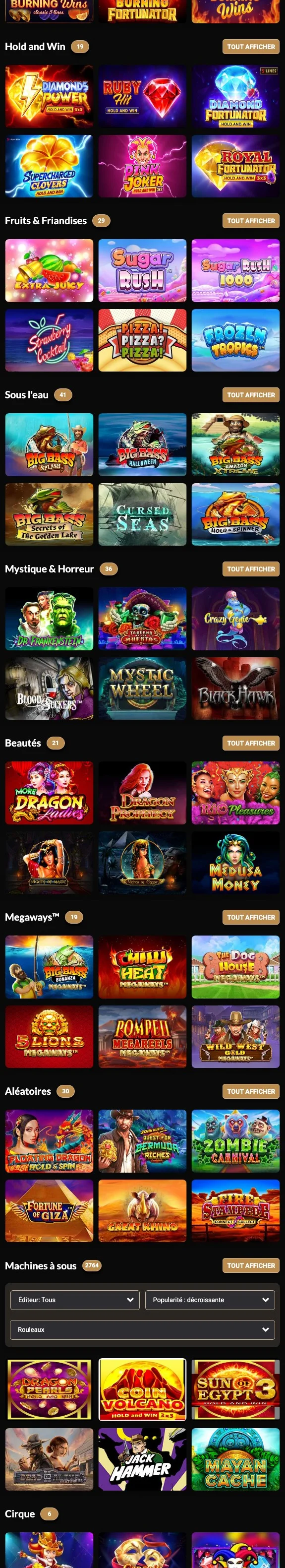 les jeux du casino Megawin Casino
