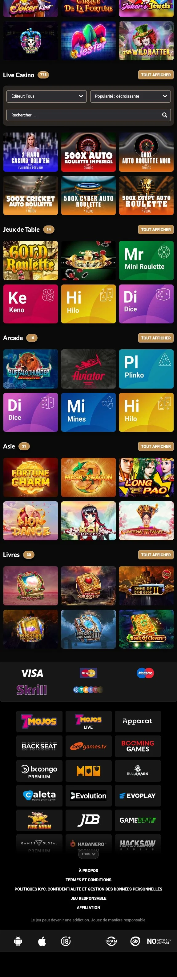 les bonus sur Megawin Casino